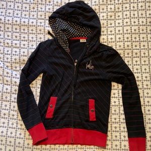 Volcom black and red pinstripe hoody jacket